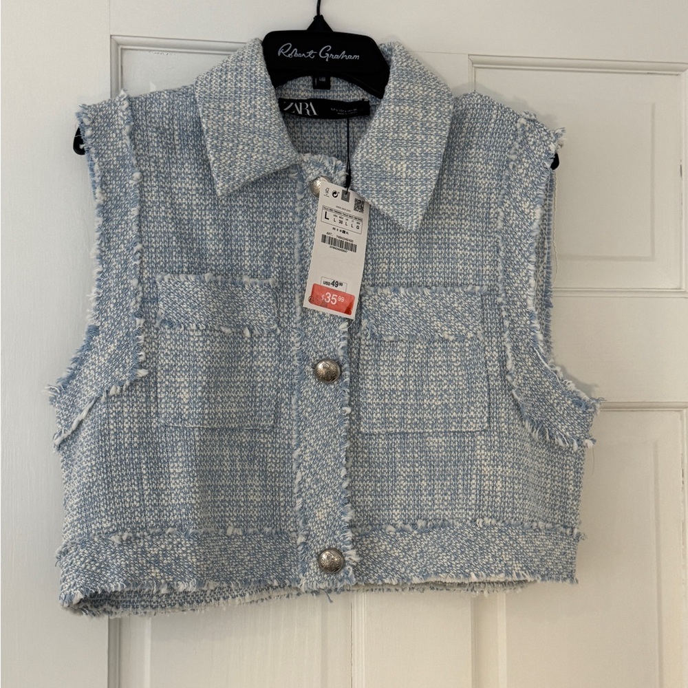 Zara Light Blue Tweed Vest